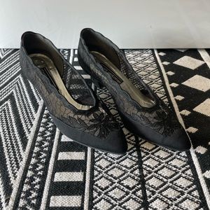 Stuart Weitzman Black Lace Slip-On Pumps Size 9